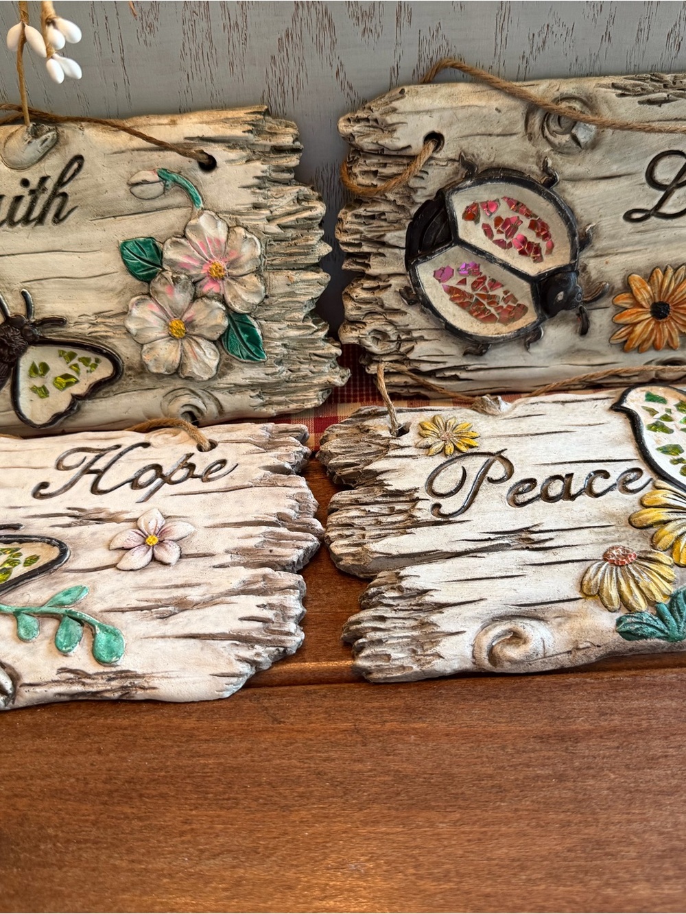 Rustic Ceramic Wall Plaques with Floral and Inspirational Words